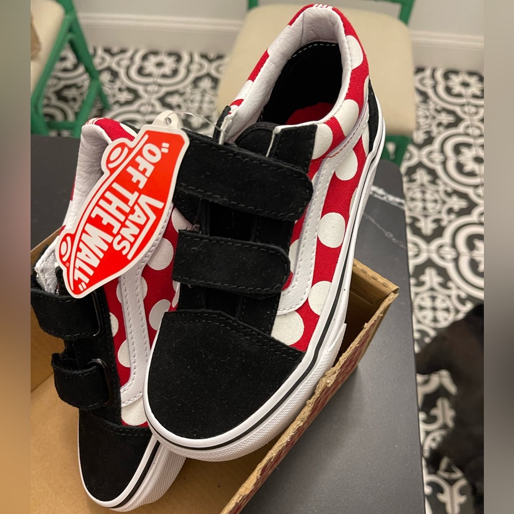 Vans Kids Black and Red Polka Dot Sneakers NWT
